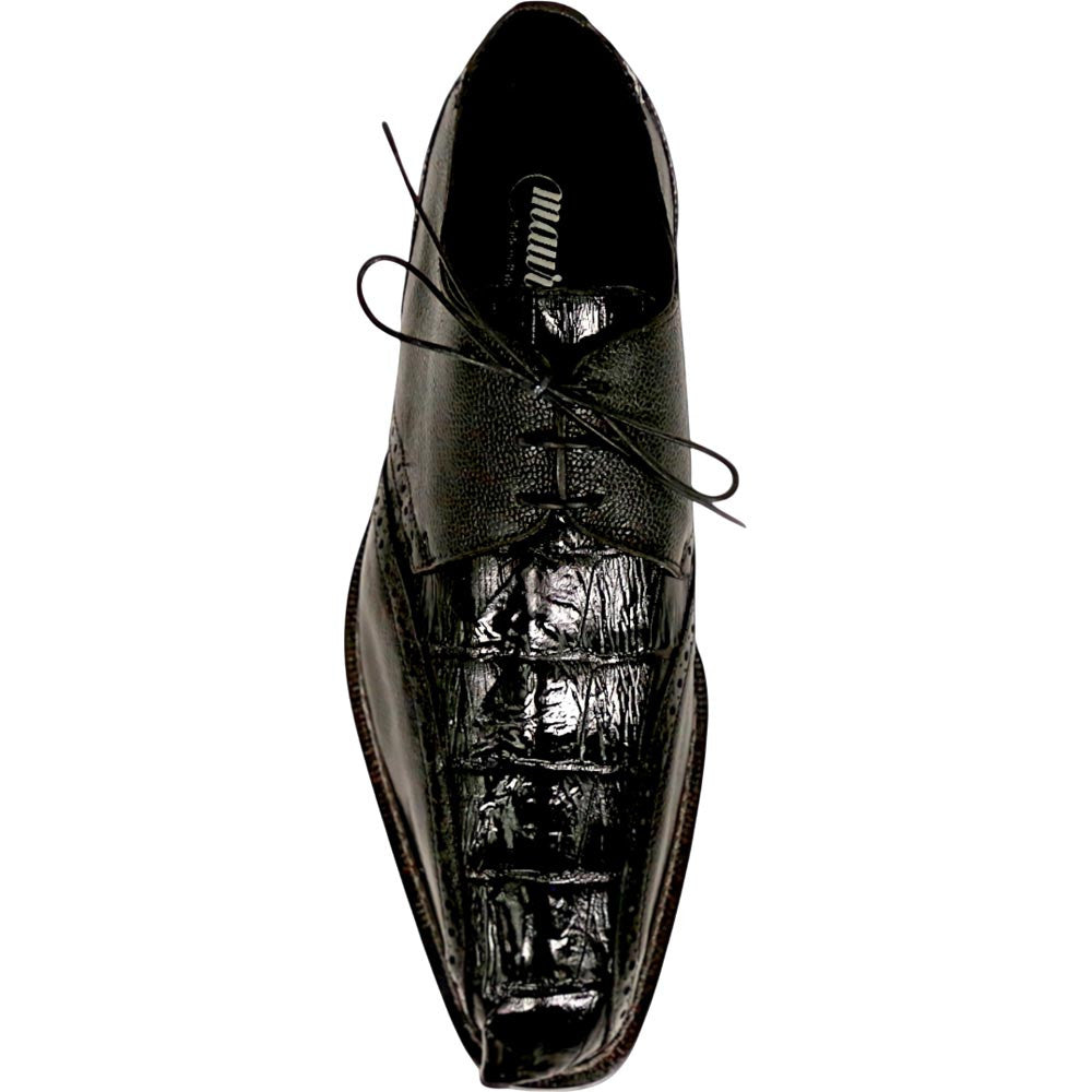 Mauri Don Men's Black Exotic Hornback Tail / Pebble Grain Leather Derby Shoes