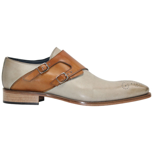 Vergato Light Biege/Cognac Calfskin Leather Monkstraps Oxford | Duca Dress Shoes for Men