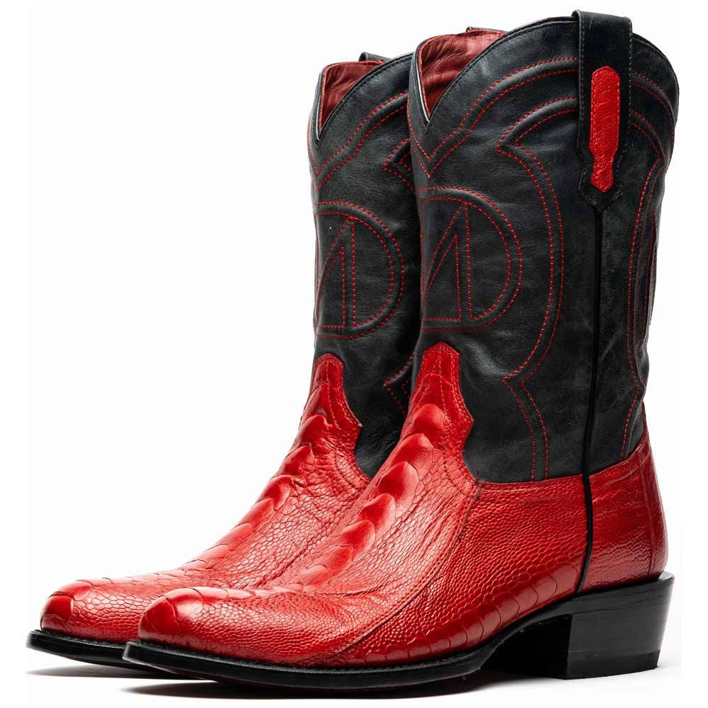 Denver Genuine Ostrich Leg Skin Red Cowboy Boot | Marco Di Milano Western Boots