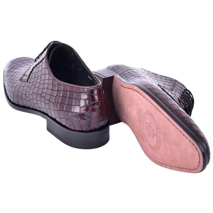Corrente Men's Croco-Print Calfskin Derby - Burgundy