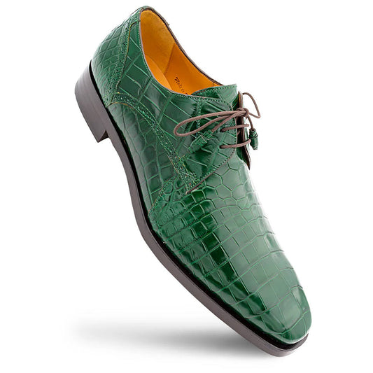 Mezlan Men's Alligator Derby Shoes in Forest