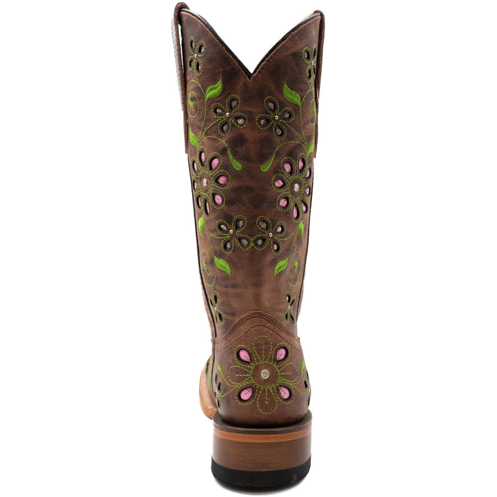 Ferrini Women’s Blossom Brown Square Toe Leather Cowboy Boots
