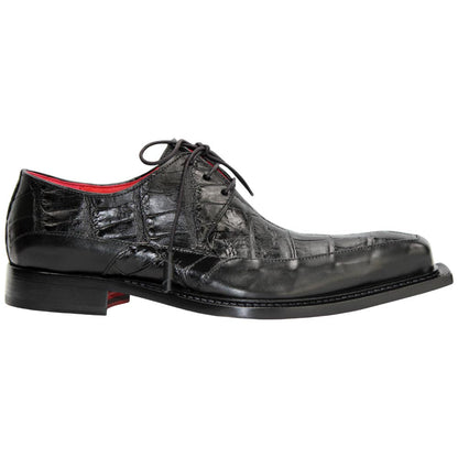 Fennix Frank Men's Black Alligator/Calf-Skin Leather Derby Oxfords Shoes