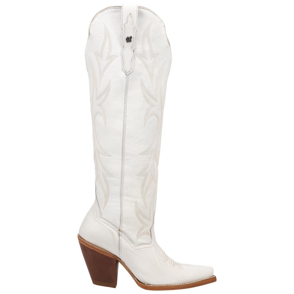 Dan Post Blissful Beauty Women's White Leather Western Boot - 18" Shaft, High Fashion Heel