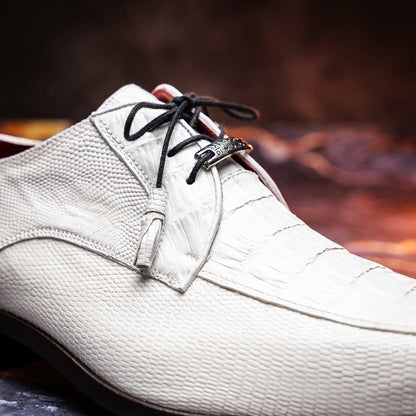 Merida Genuine Caiman and Lizard Skin White Dress Derby | Marco Di Milano