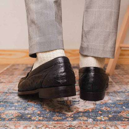 Ferrioni Black Men’s Genuine Ostrich Moc Toe Bit Loafers | Marco Di Milano