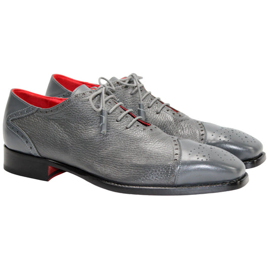 Bosco Grey Deer Skin Leather Lace Ups | Emilio Franco Dress Shoes for Men