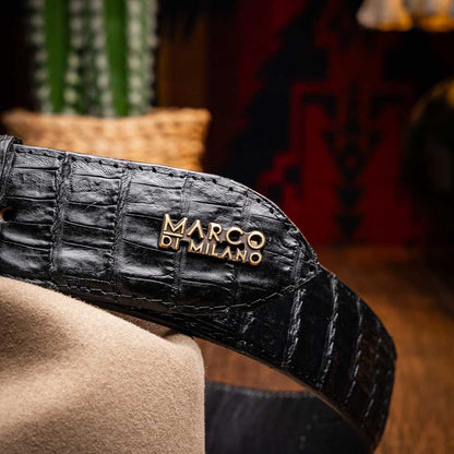 Iowa Genuine Caiman Crocodile Skin Belt in Black with Antique Western Buckle | Marco Di Milano Exotic Belt