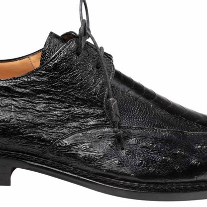 Mezlan Cerler Men's Black Ostrich Split-Toe Derby - Handmade in Spain