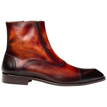 Mezlan Men's Maverick Chocolate/Rust Hand-Burnished Patina Cap Toe Ankle Boot