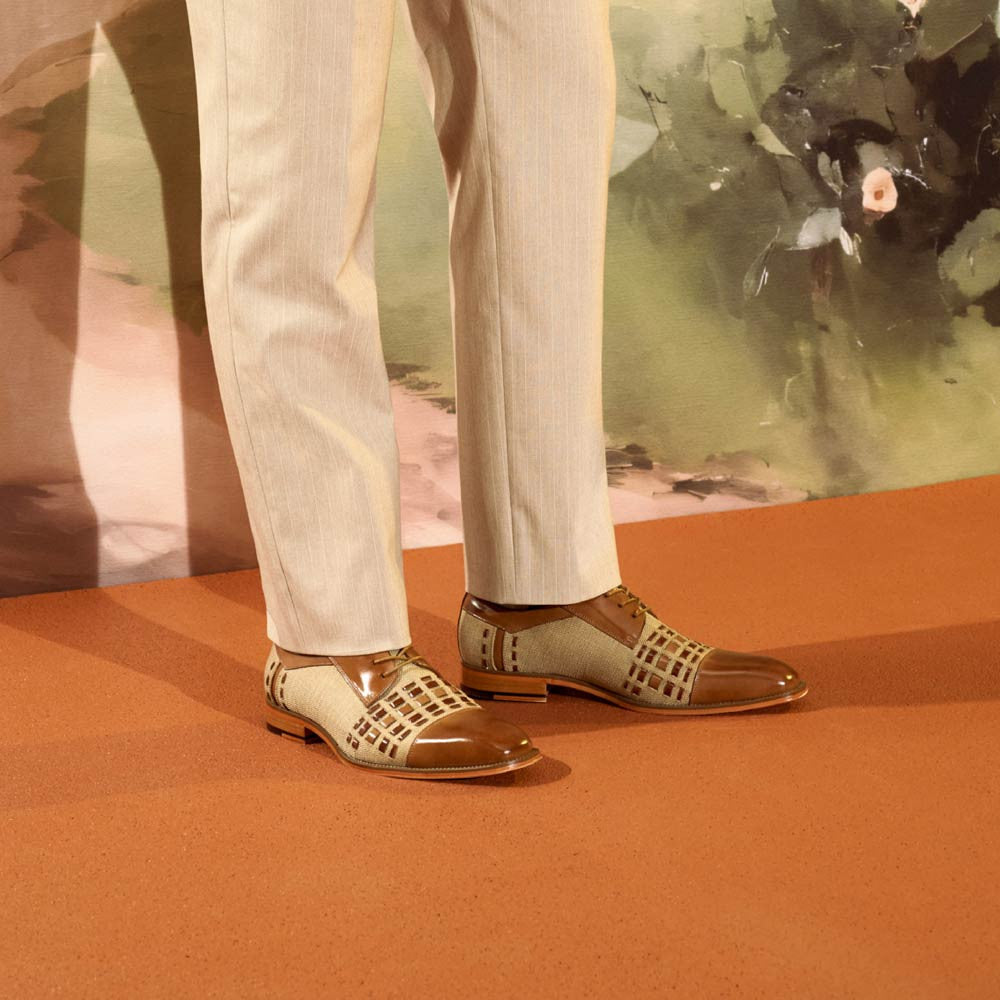 Stacy Adams Men’s Halstead Tan Multi Woven Cut Cap Toe Oxfords