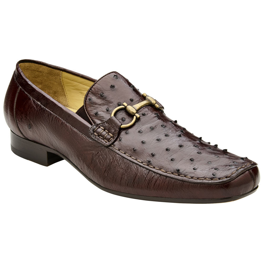 Belvedere Men’s Bortolo Brown Full Quill Ostrich Moc Toe Slip-On Loafer