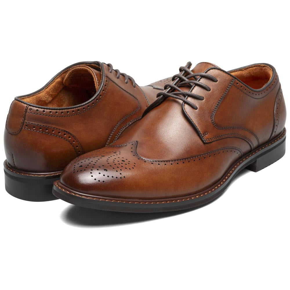 Stacy Adams Men’s Smooth Leather Wing Tip Brandy Oxfords Bennett