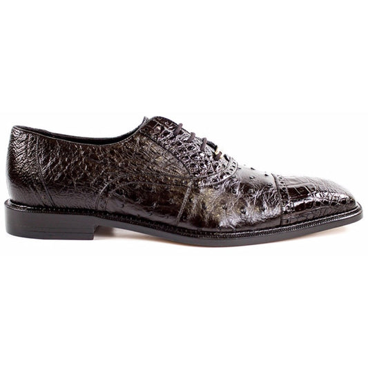 Belvedere Onesto Brown Men's Ostrich & Crocodile Leather Lace Up Shoes