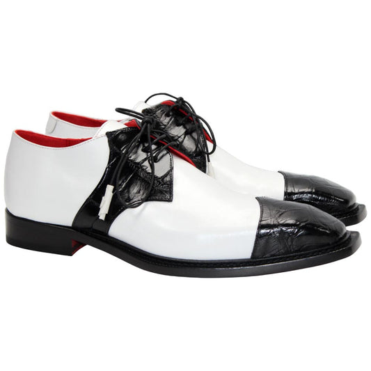 Fennix of Italy Genuine Alligator Skin LANDON 2 Black/White Shoes (US Men Size)