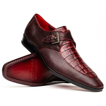 Toluca Genuine Crocodile and Lizard Skin Wine Monk Strap | Marco Di Milano