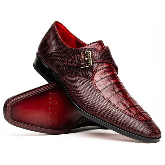 Toluca Genuine Crocodile and Lizard Skin Wine Monk Strap | Marco Di Milano