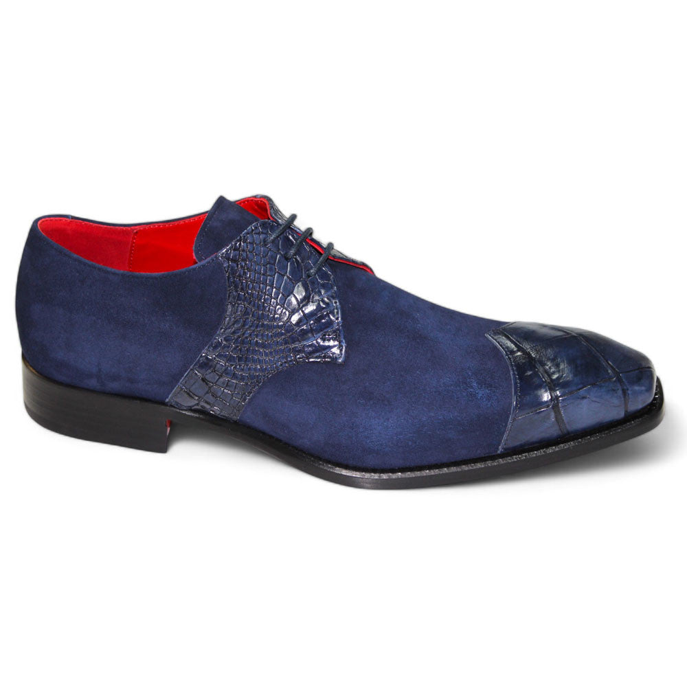 Fennix Landon Men's Navy Alligator & Suede Oxfords Shoes