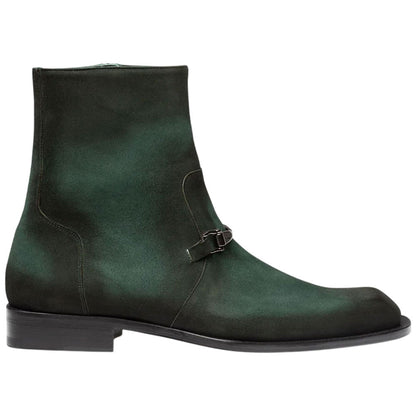 Mezlan Mystic Suede Ornament Boot - Men's Forest Asymmetric Ankle Dress Boot