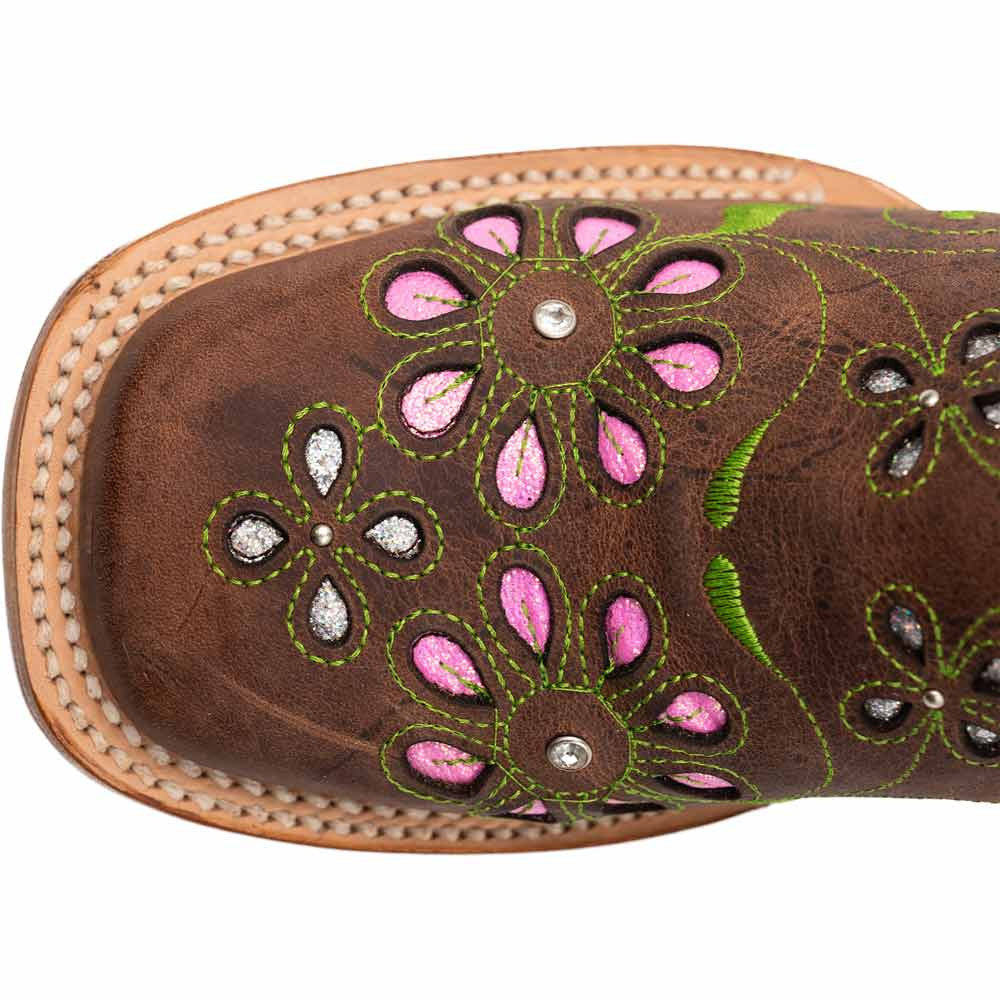 Ferrini Women’s Blossom Brown Square Toe Leather Cowboy Boots