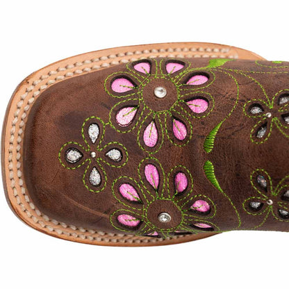 Ferrini Women’s Blossom Brown Square Toe Leather Cowboy Boots