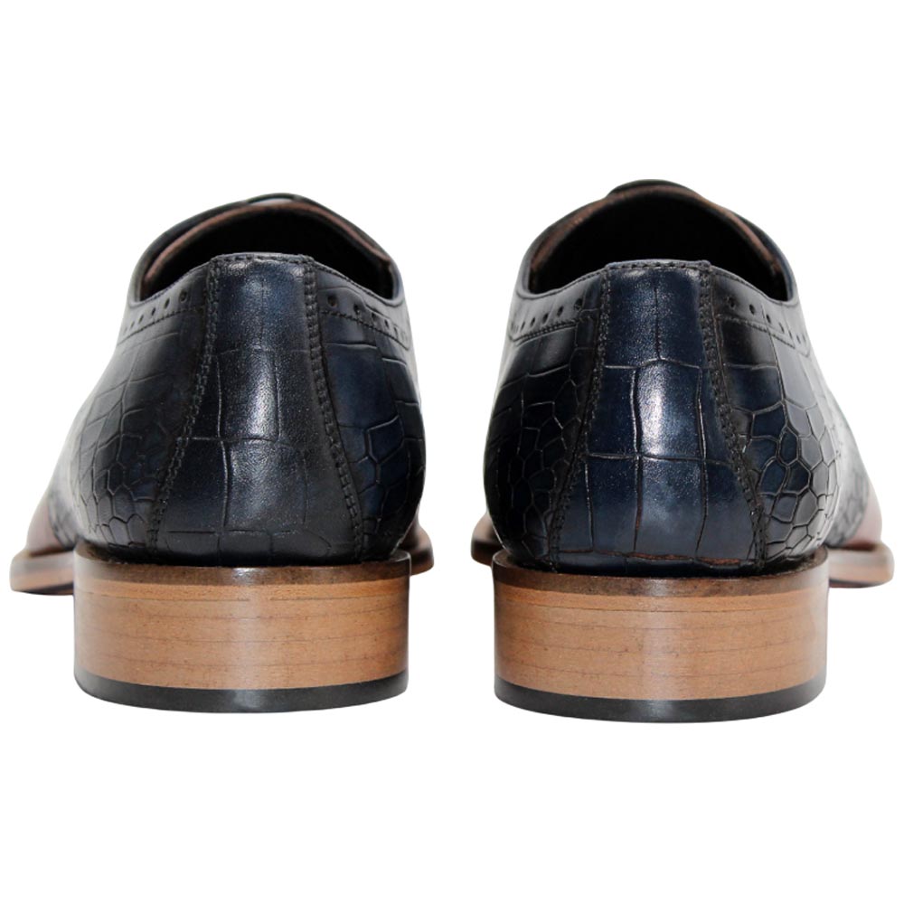Duca Velentano Navy & Brandy Calf-Skin, Crocodile Print Derby Oxfords