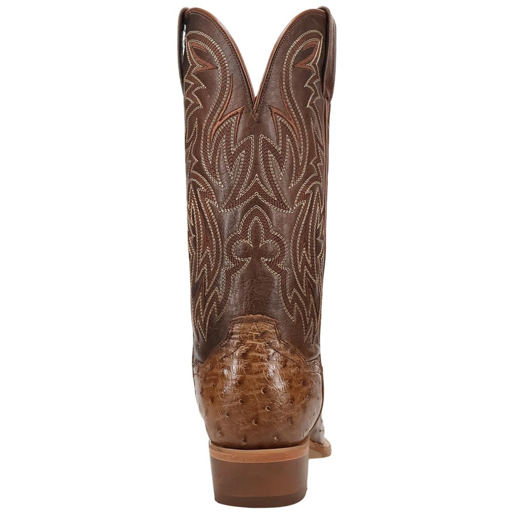 Dan Post Gauge Men's Brown Full Quill Ostrich Cowboy Boot - 13" Shaft, Round Toe