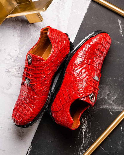 Marco Di Milano Kratos Genuine Caiman Crocodile Sneaker - Red