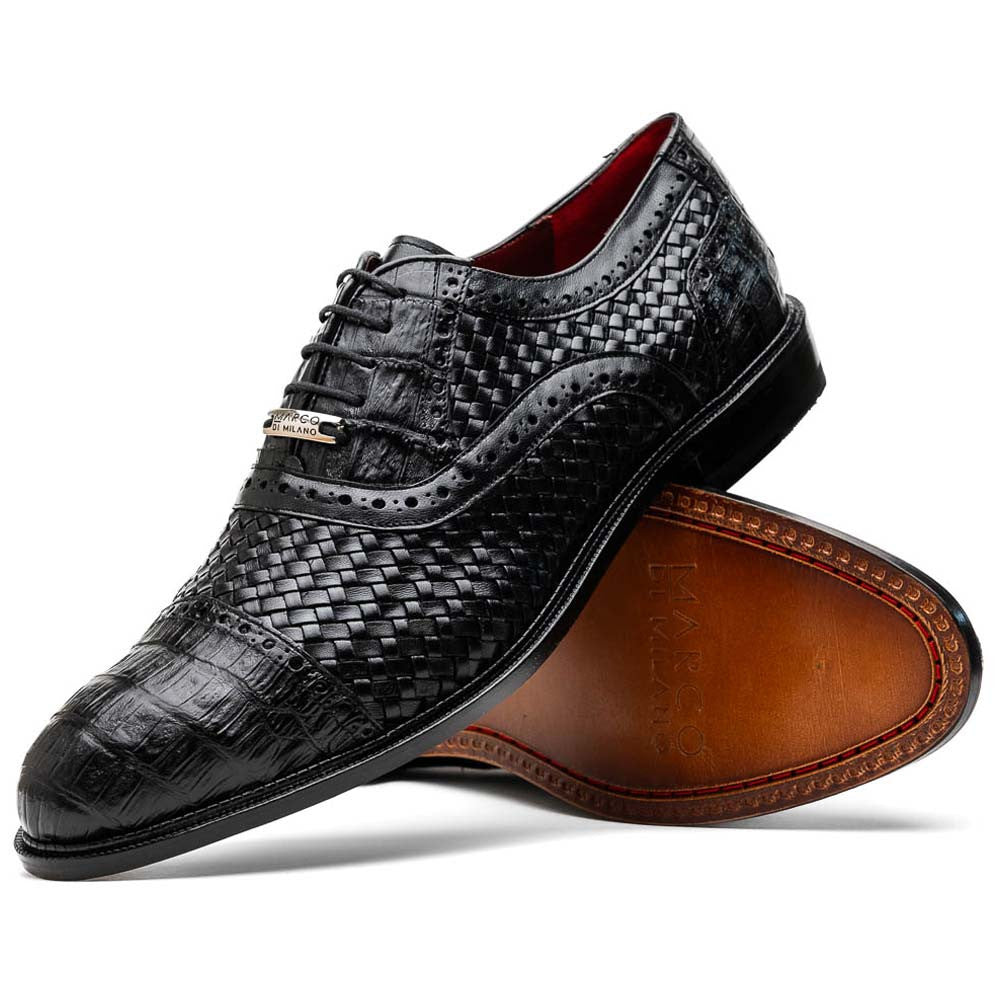 John Black Men’s Woven calfskin Genuine Caiman Crocodile Cap Toe Oxford | Marco DI Milano