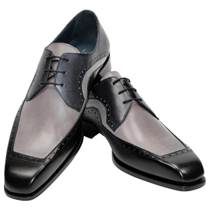 DUCA Velletri Black Men's Combo Italian Leather Spectator Derby Shoes