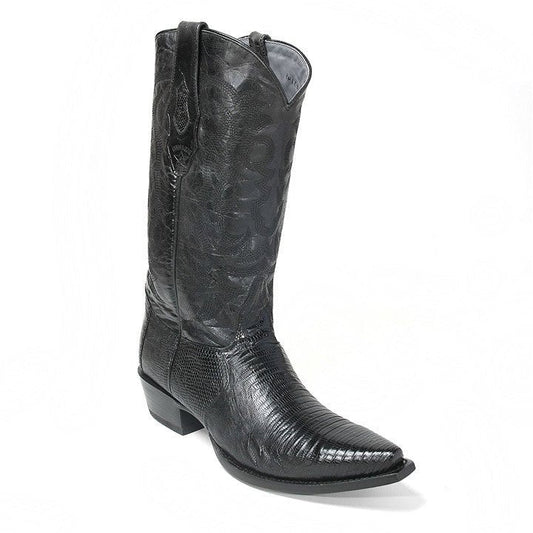 Los Altos Black Snip Toe Genuine Teju Lizard - shoeclassix.com