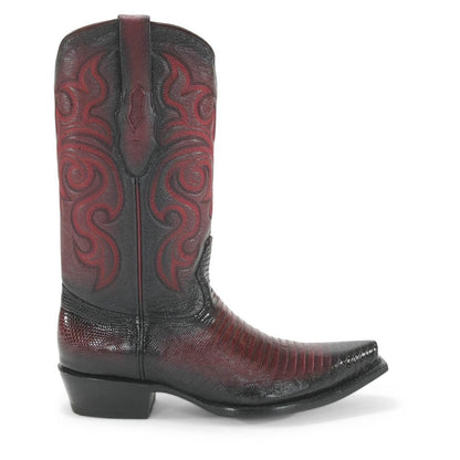 Los Altos Burgundy Teju Lizard Snip Toe Boots - shoeclassix.com
