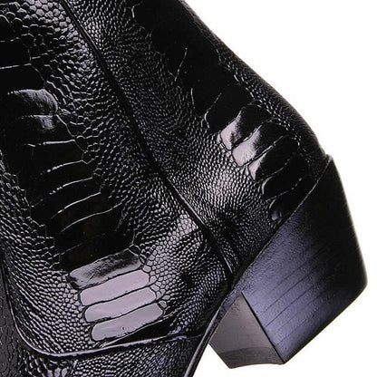 Los Altos Mens Black Genuine Ostrich Leg Leather Ankle Boots - shoeclassix.com