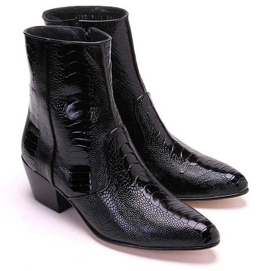 Los Altos Mens Black Genuine Ostrich Leg Leather Ankle Boots - shoeclassix.com