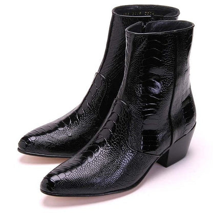 Los Altos Mens Black Genuine Ostrich Leg Leather Ankle Boots - shoeclassix.com
