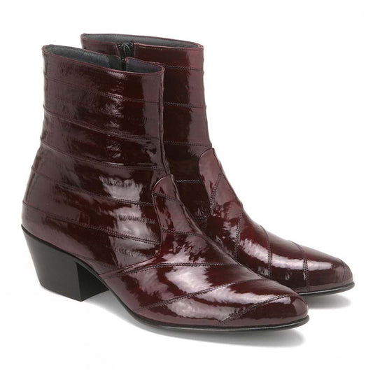 Los Altos Men's Burgundy Genuine Eel Skin Leather Ankle Boots - shoeclassix.com