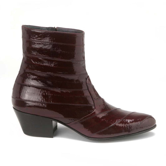 Los Altos Men's Burgundy Genuine Eel Skin Leather Ankle Boots - shoeclassix.com