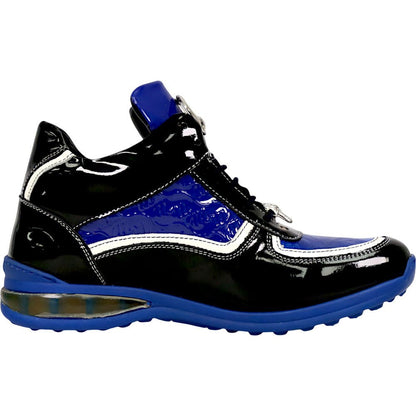 Mauri Quick Men's Black / Blue Baby Croc / Patent Leather High - Top Sneakers - shoeclassix.com