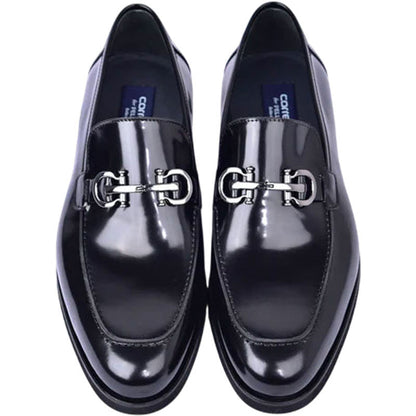 Men’s Glossy Finish Black Low Cut Buckle Round Toe Loafer By Corrente - shoeclassix.com