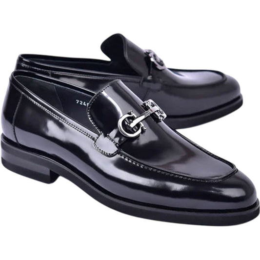 Men’s Glossy Finish Black Low Cut Buckle Round Toe Loafer By Corrente - shoeclassix.com