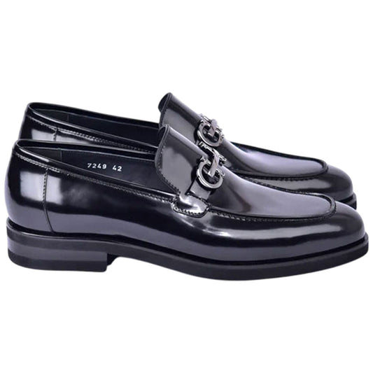 Men’s Glossy Finish Black Low Cut Buckle Round Toe Loafer By Corrente - shoeclassix.com