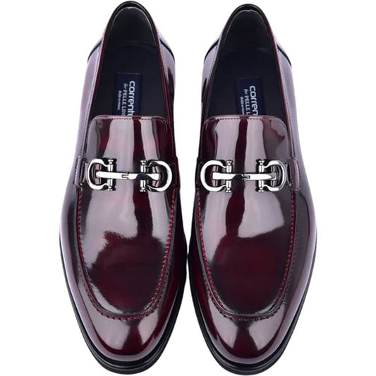 Men’s Glossy Finish Dark Burgundy Low Cut Buckle Round Toe Loafer By Corrente - shoeclassix.com
