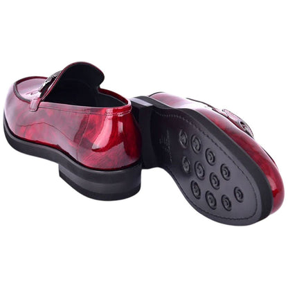 Men’s Glossy Finish Marble Red Low Cut Buckle Round Toe Loafer By Corrente - shoeclassix.com