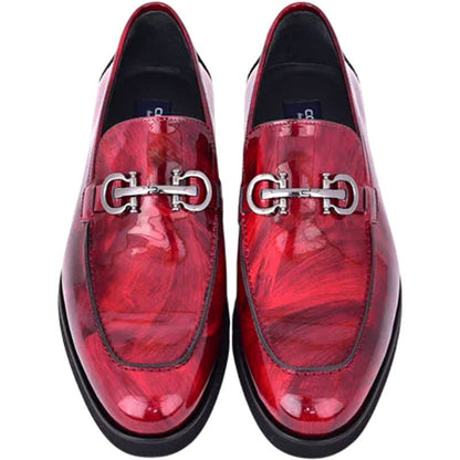 Men’s Glossy Finish Marble Red Low Cut Buckle Round Toe Loafer By Corrente - shoeclassix.com