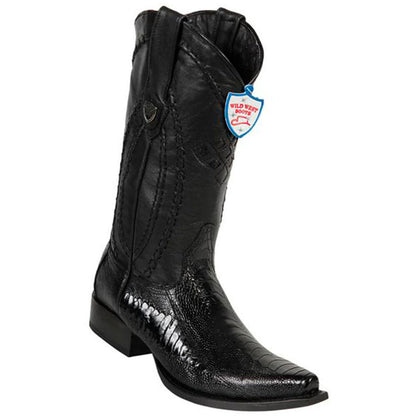 Wild West Black Ostrich Leg Snip Toe Boots - shoeclassix.com