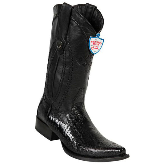 Wild West Black Ostrich Leg Snip Toe Boots - shoeclassix.com