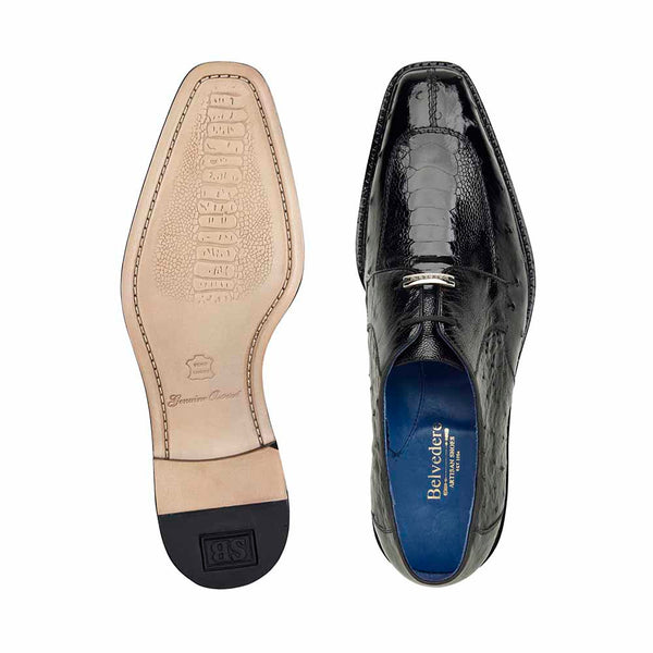 Belvedere Bolero Genuine Ostrich Black Derby Oxford Shoes For Men