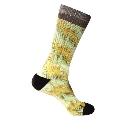 Steven Land Paisley Sublimation Pattern Yellow Multi Cotton Nylon Spandex Men's Socks