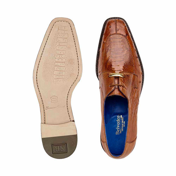 Belvedere Bolero Genuine Ostrich Almond Derby Oxford Shoes For Men