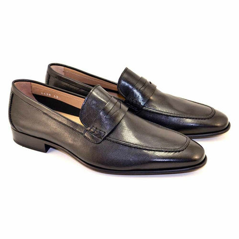 Corrente Black Calf-Skin Leather Penny Mens Loafers